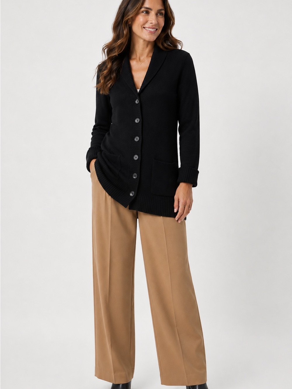 J. Crew Black Fine Alpaca Merino Wool Acrylic Blend Tunic Length Cardigan M - L